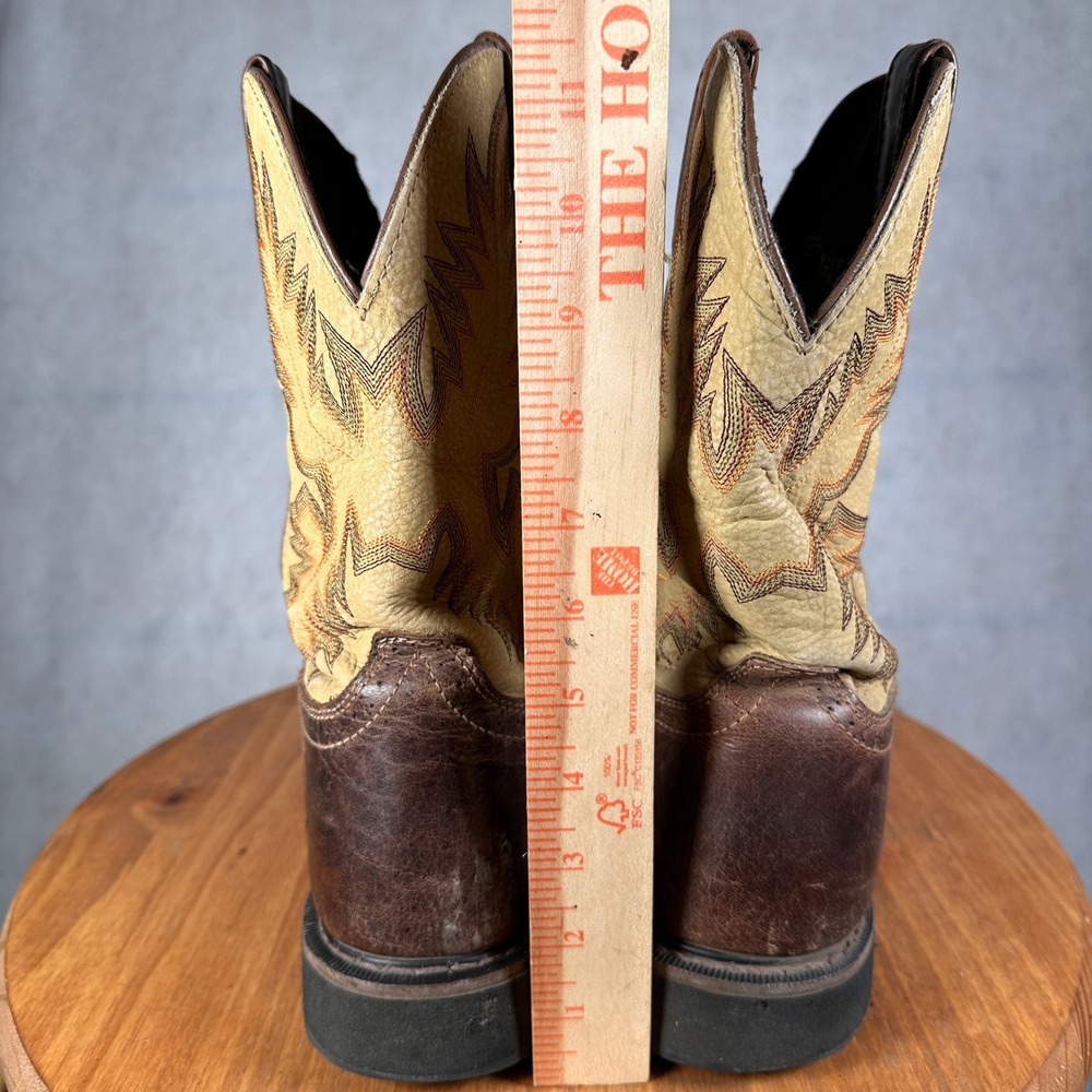 Justin Work Boots Mens 12EE Brown Leather Good WK4660 Western Square Toe - Picture 6 of 13